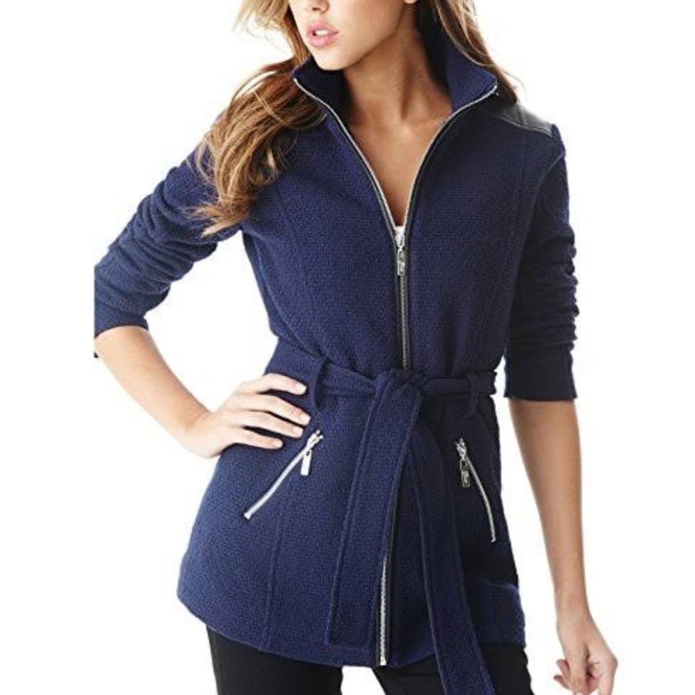 Guess Zippered Coat with Faux Leather Detail