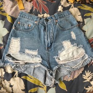 High waisted destroyed denim shorts