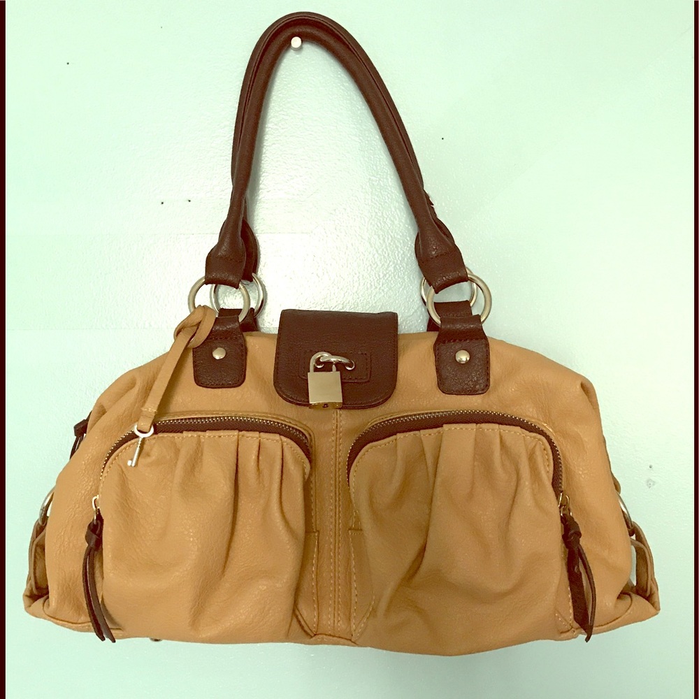 Tan and brown satchel