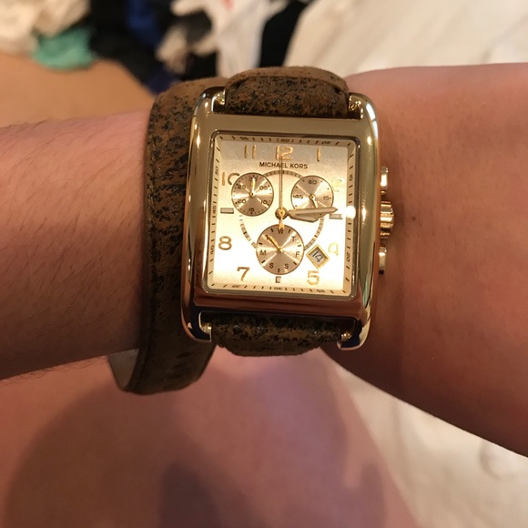 NWT Michael Kors distress mocha leather watch main image 4
