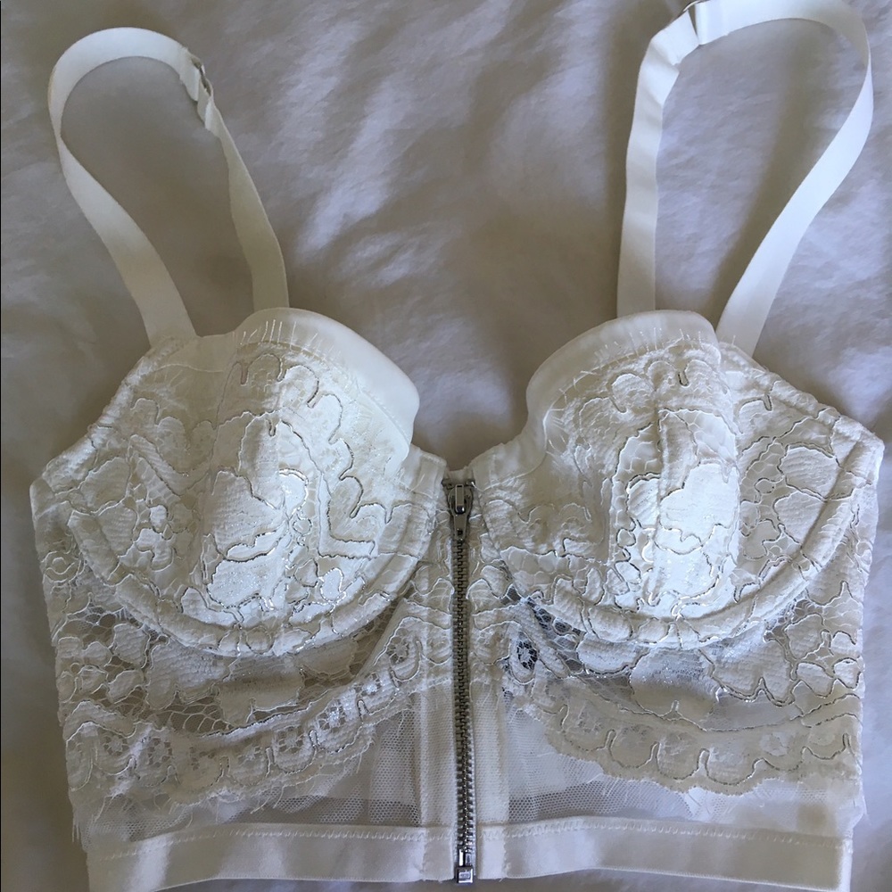 Victoria's Secret white metallic long line bra