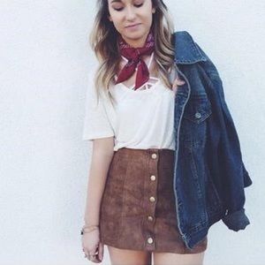 LF BROWN BUTTON UP SUEDE SKIRT