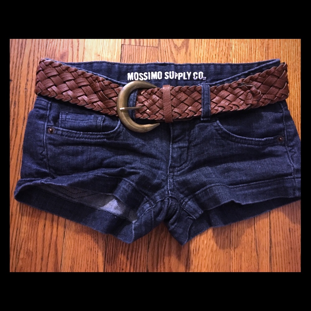Dark Denim Shorts With Removable Brown Belt
