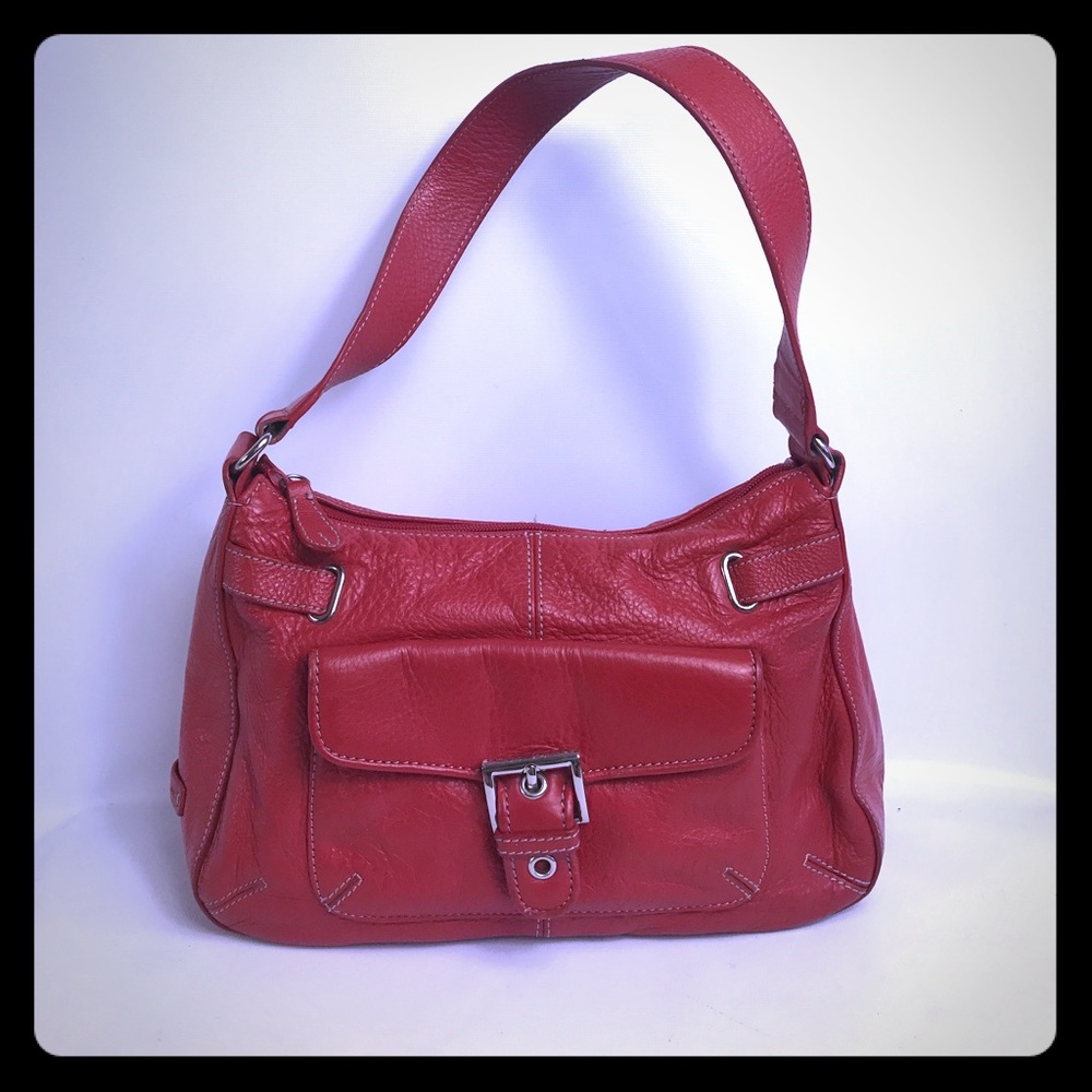 Red genuine leather Jones New York shoulder bag