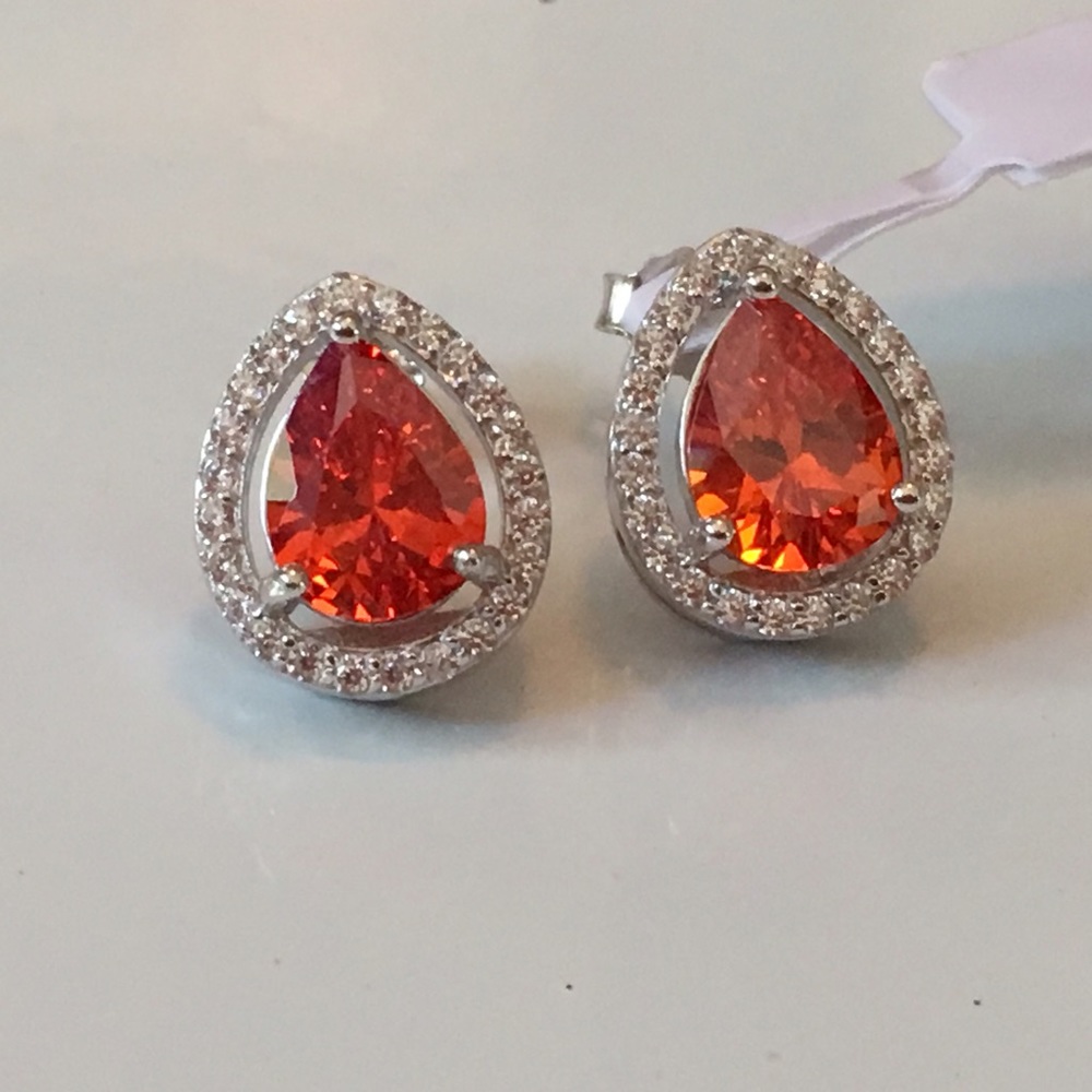 Orange topaz and white sapphire stud earrings