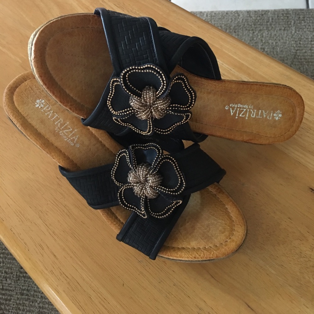 Black and Gold Beaded PATRIZIA Wedges.