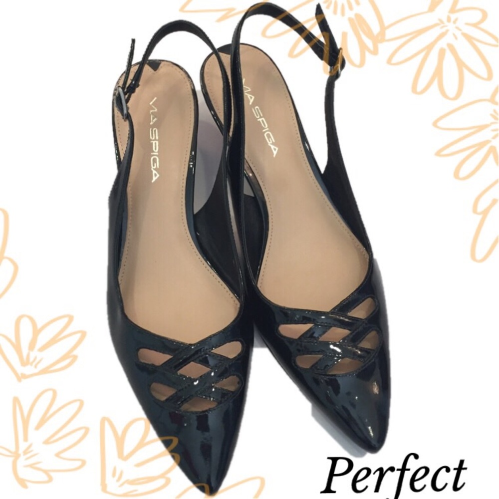 Via Spiga Black Kitty Heel Sling-Back Pump