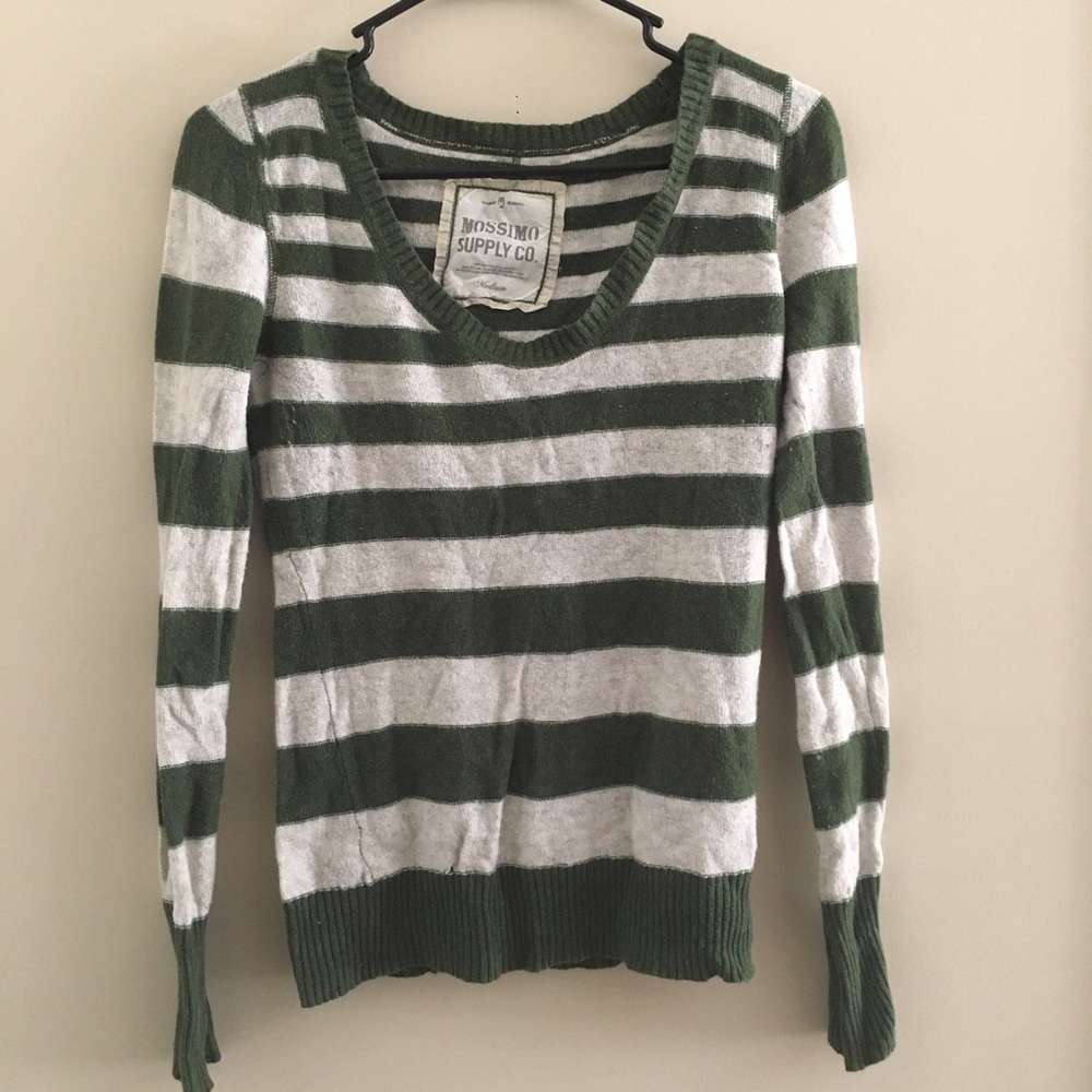 Green & White Striped Sweater