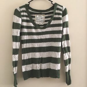 Green & White Striped Sweater