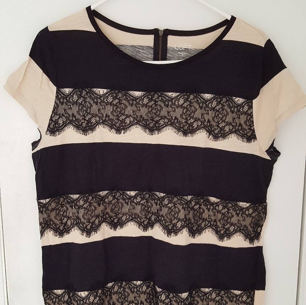 NWT s/s LOFT stripe & lace T shirt