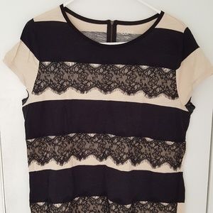 NWT s/s LOFT stripe & lace T shirt