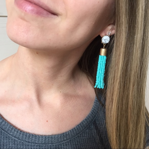 LAST ITEM▫Marble Stud Beaded Tassel Earrings - Picture 2 of 6