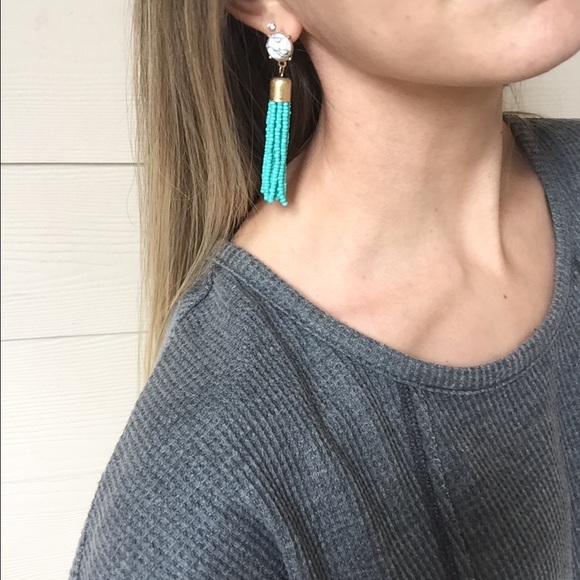 LAST ITEM▫Marble Stud Beaded Tassel Earrings - Picture 3 of 6