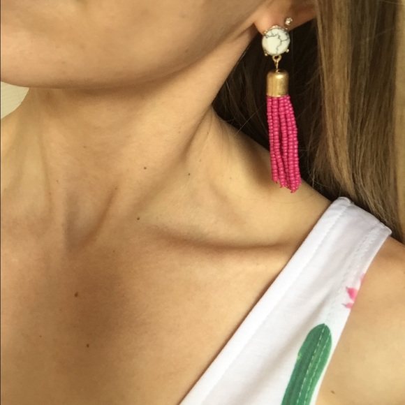 LAST ITEM▫Marble Stud Beaded Tassel Earrings - Picture 5 of 6