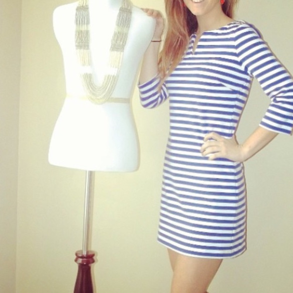 Blue and white stripe shift dress
