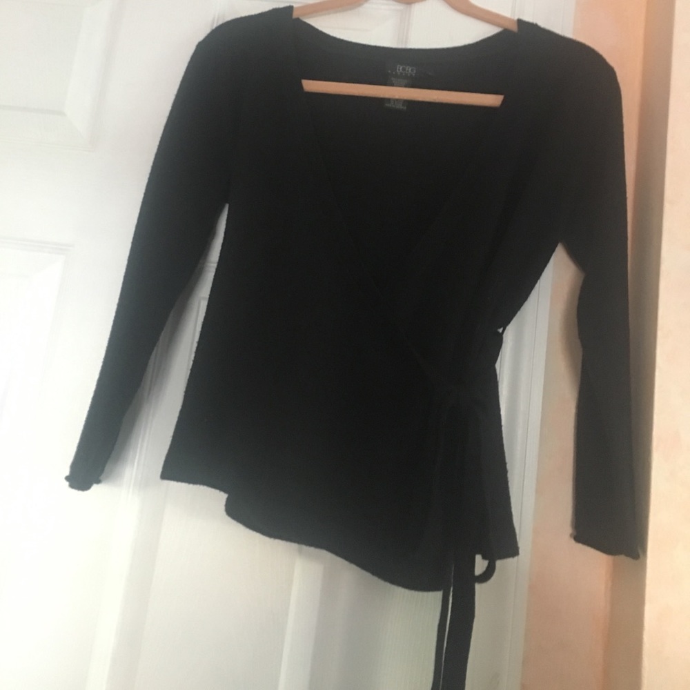 BCBGMaxAzria Black Wrap Long Sleeve Top