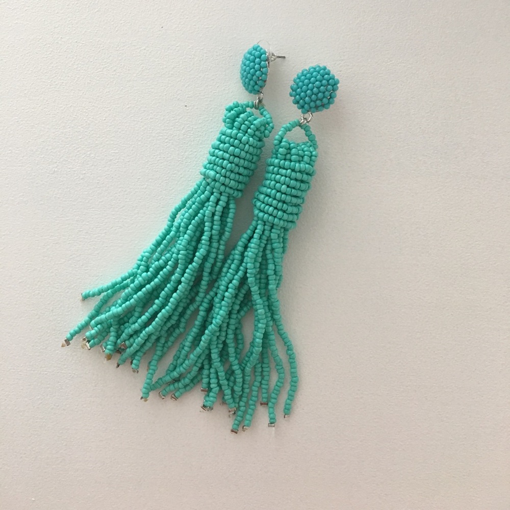 Aqua/Turquoise Beaded Tassel Earrings