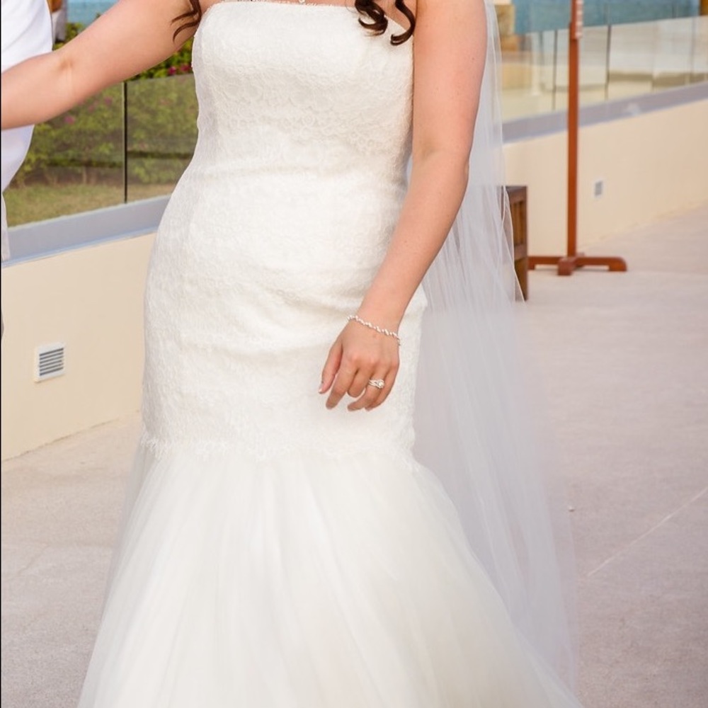 Ivory Strapless Lace Trumpet with Tulle Skirt - Picture 2 of 4