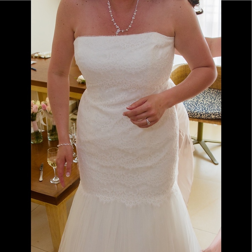 Ivory Strapless Lace Trumpet with Tulle Skirt - Picture 3 of 4