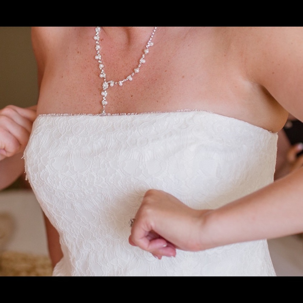 Ivory Strapless Lace Trumpet with Tulle Skirt - Picture 4 of 4