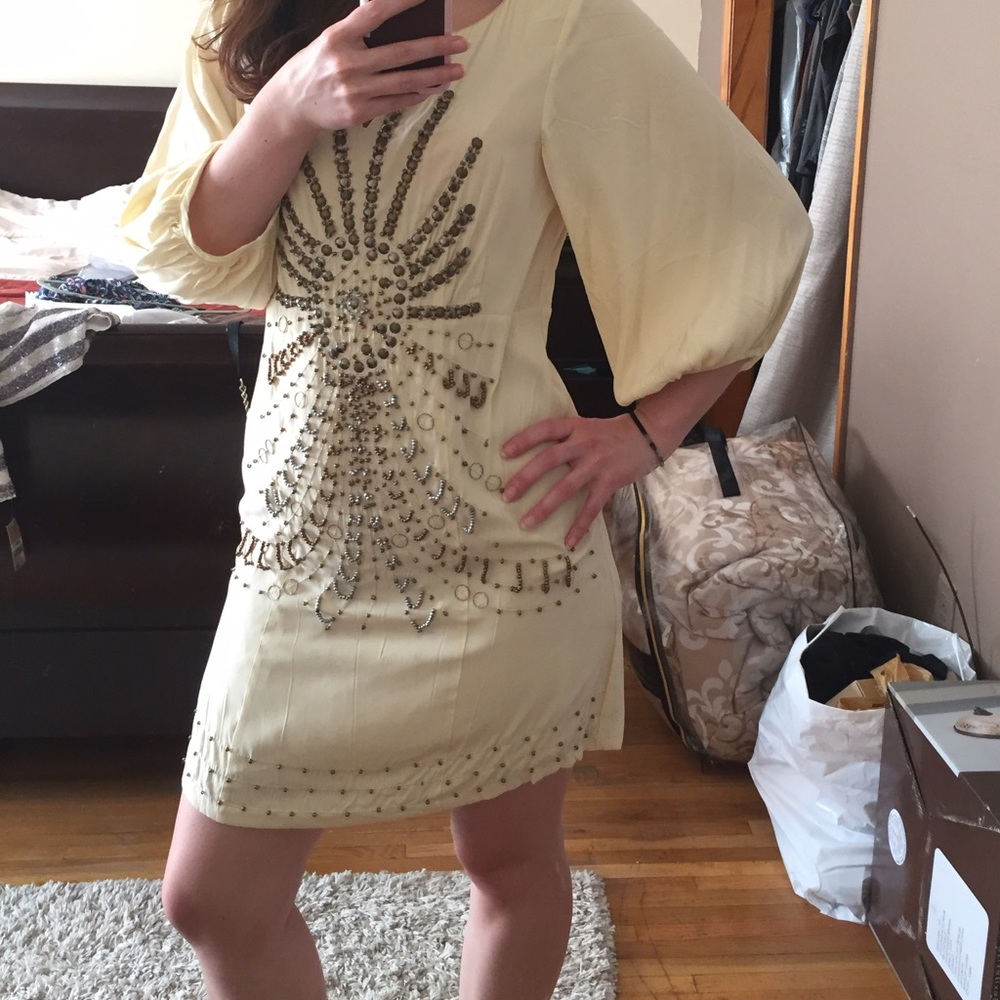 Love Token Cream beaded bohemian mini dress