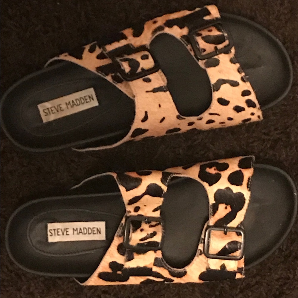 Steve Madden "real fur" sandals.  Worn a few times