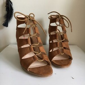 JustFab Brown Faux Suede Lace Up Boots