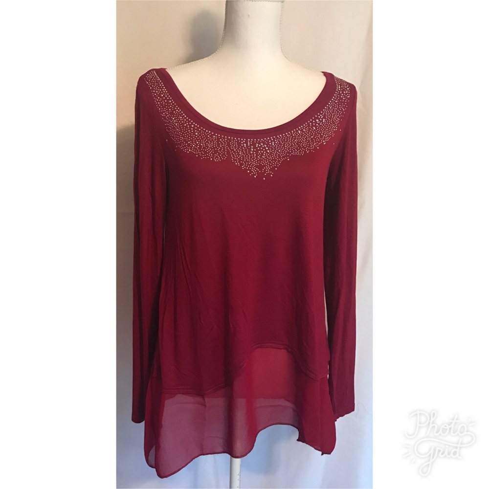 ESPERANZA Bordeaux Embellished Asymetrical Tunic