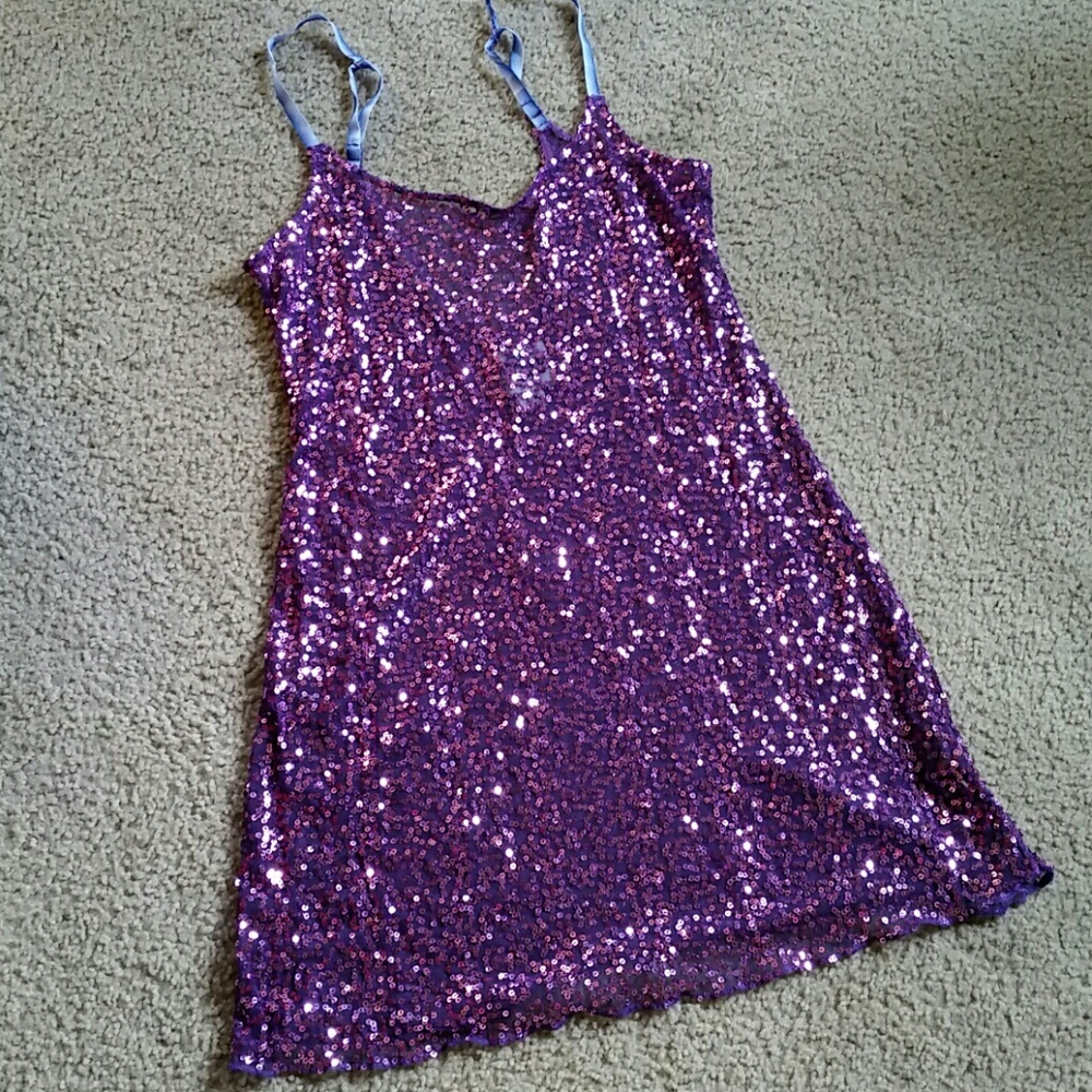 Free People Purple Sheer Sequin Slip Dress Sz M
