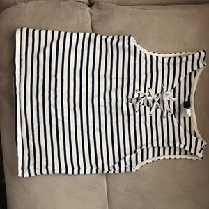 Lace up navy blue striped tank