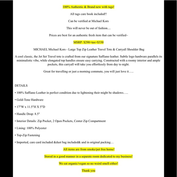 Authentic Michael kors carry all large travel tote - Picture 7 of 8