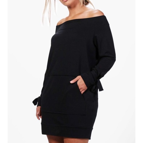 ASOS Curve Dresses & Skirts - Plus Emily Off The Shoulder Tie Sleeve Sweat Dress