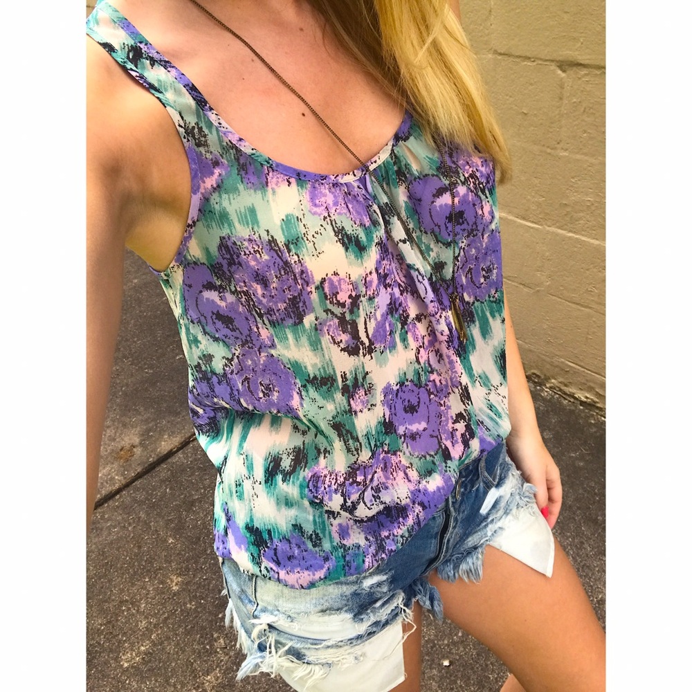 Small sheer purple and mint tank top