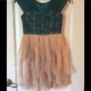 Stunning dark teal and beige girls dress