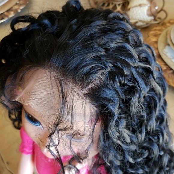 Beautiful Curly Human Hair Blend LaceFront Wig