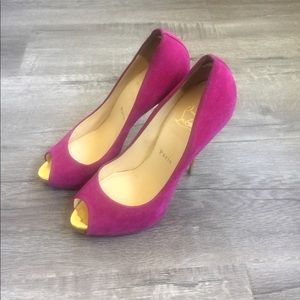 Hot pink/gold peep toed heels