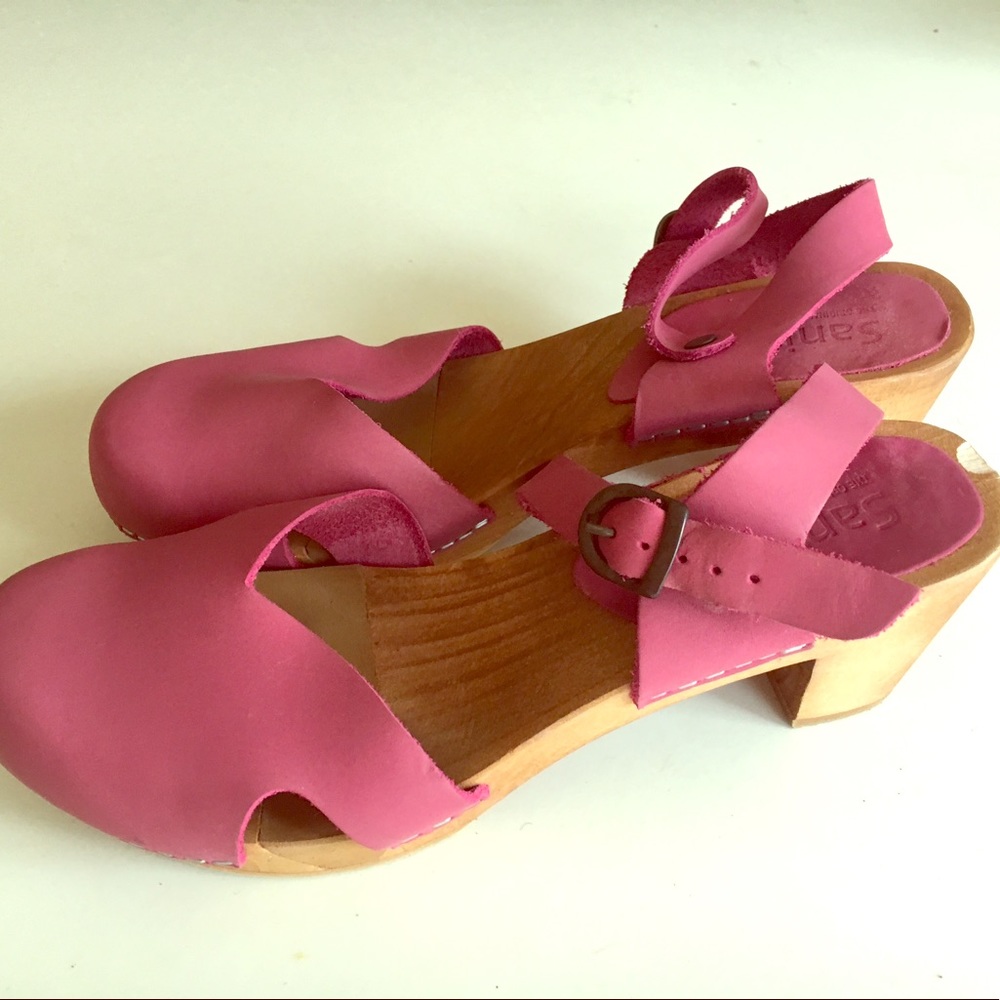 Pink Leather Sanita Clogs