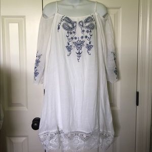 J Gee Boho White Gauze Cold Shoulder Dress XL