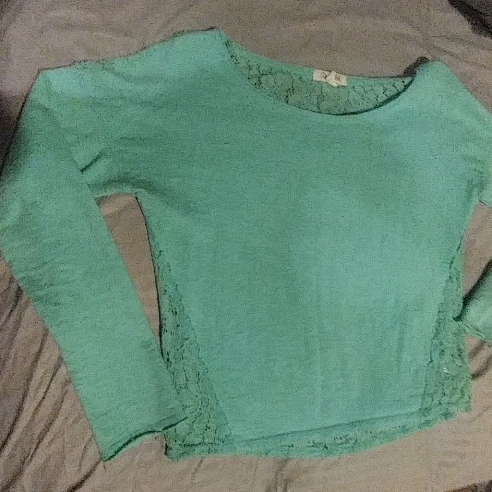 Long sleeve, teal top with full lace back