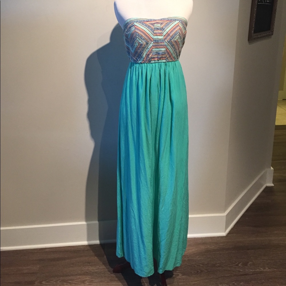 Aztec bust green maxi dress