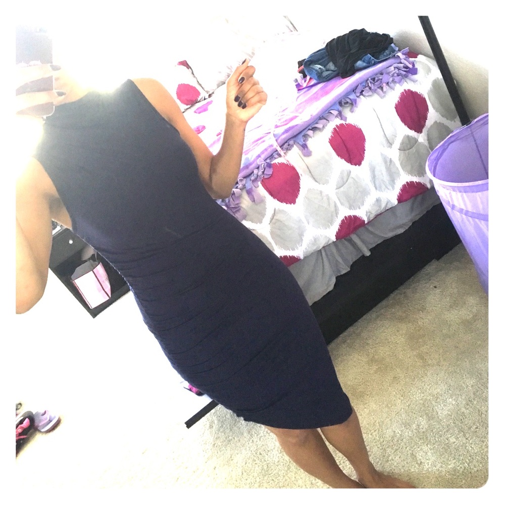 Navy blue asymmetrical bodycon dress