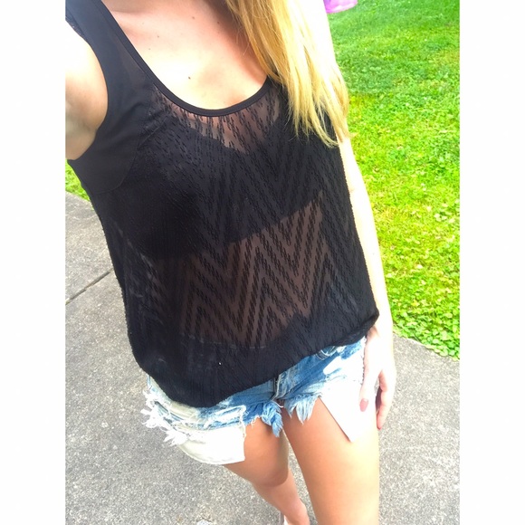 NWT Eyelash couture XS black sheer tank top - Picture 1 of 2