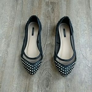 Black Studded Flats with Mesh Shoes