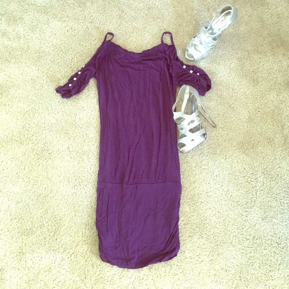 Purple peek-a-boo shoulder dress
