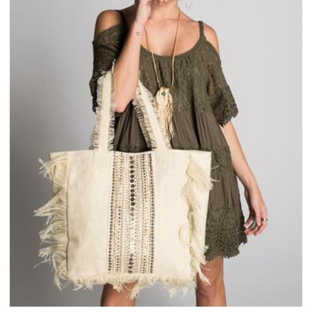 Canvas and sequined tote