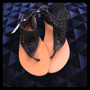 Ecote black braided leather sandals Size 6