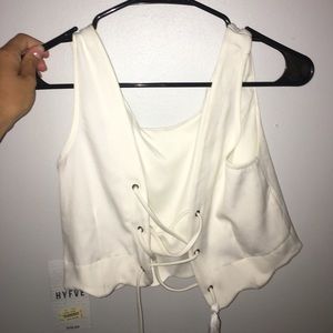Scalloped crop top w corset back from Von Maur