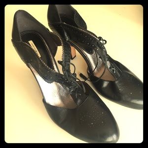 MaxStudio Leather T-Strap Pumps