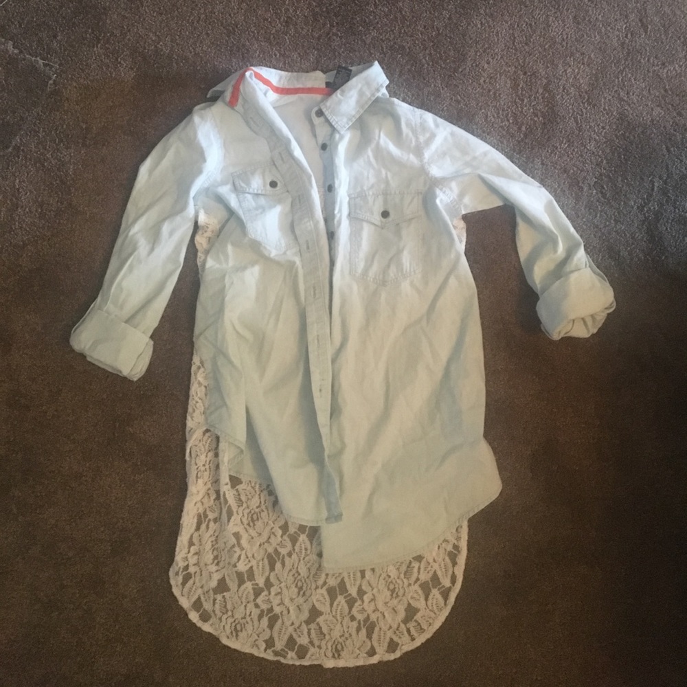 Light jean button up with lace back