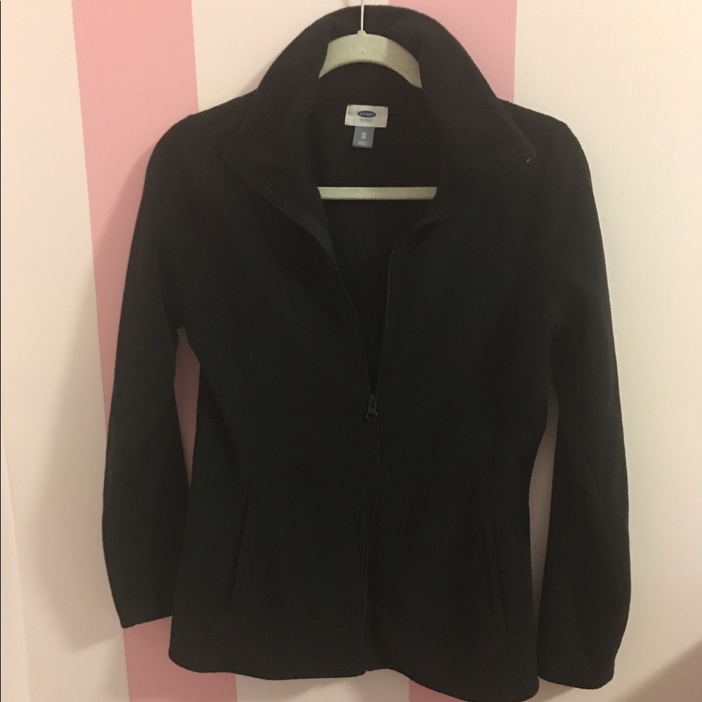 Black Solid Fleece Jacket